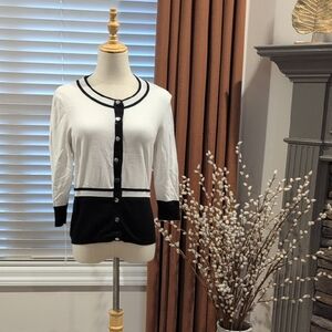 White House Black Market Black and White Contrast Cardigan